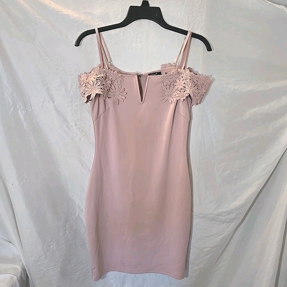 Pavi Italy Bodycon Shirt Dress Pink Lace Floral Off The Shoulder USA Made Sz M
